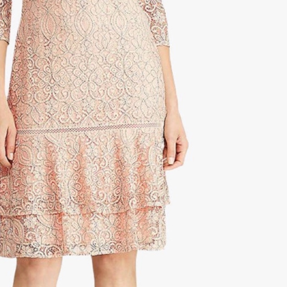 Lauren Ralph Lauren Lace Pink/Black Drop-Waist Dress Size 4 NWT - Picture 4 of 11